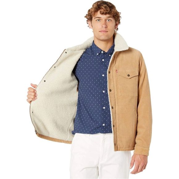 Levi's Mens Soft Sherpa Corduroy Trucker Jacket XXL Tan - NWT $180 - Picture 5 of 5
